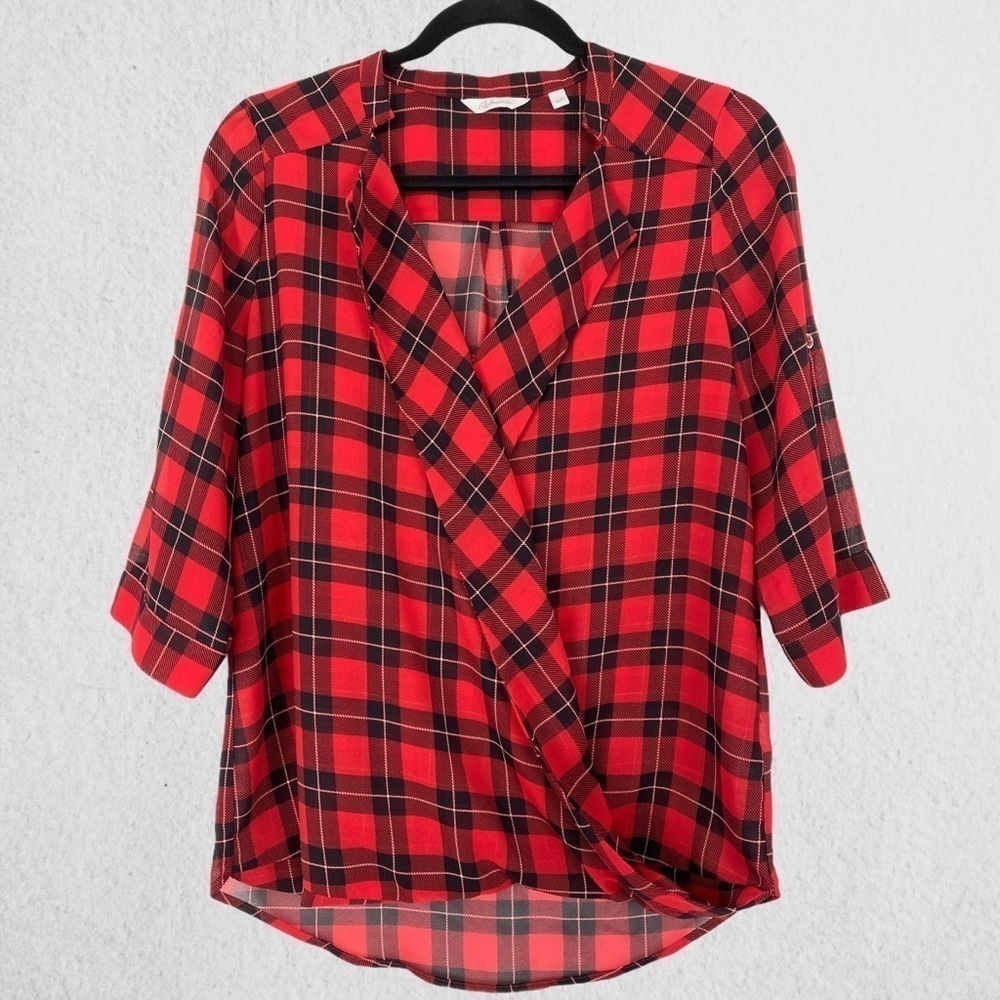 Reitman's Cross Front Red Tartan Blouse